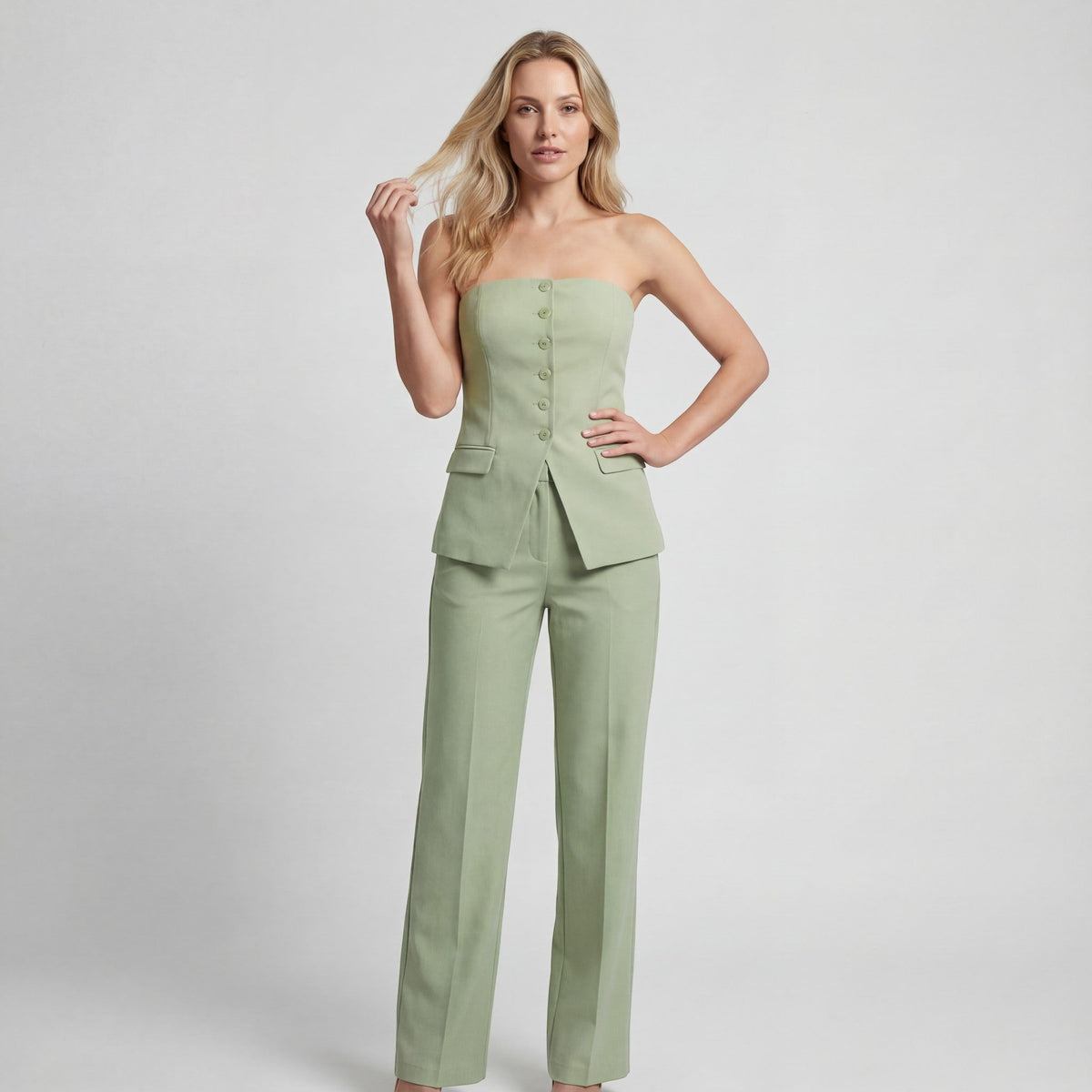 Women's Strapless Two-Piece Set – Tailored Straight-Leg Pants