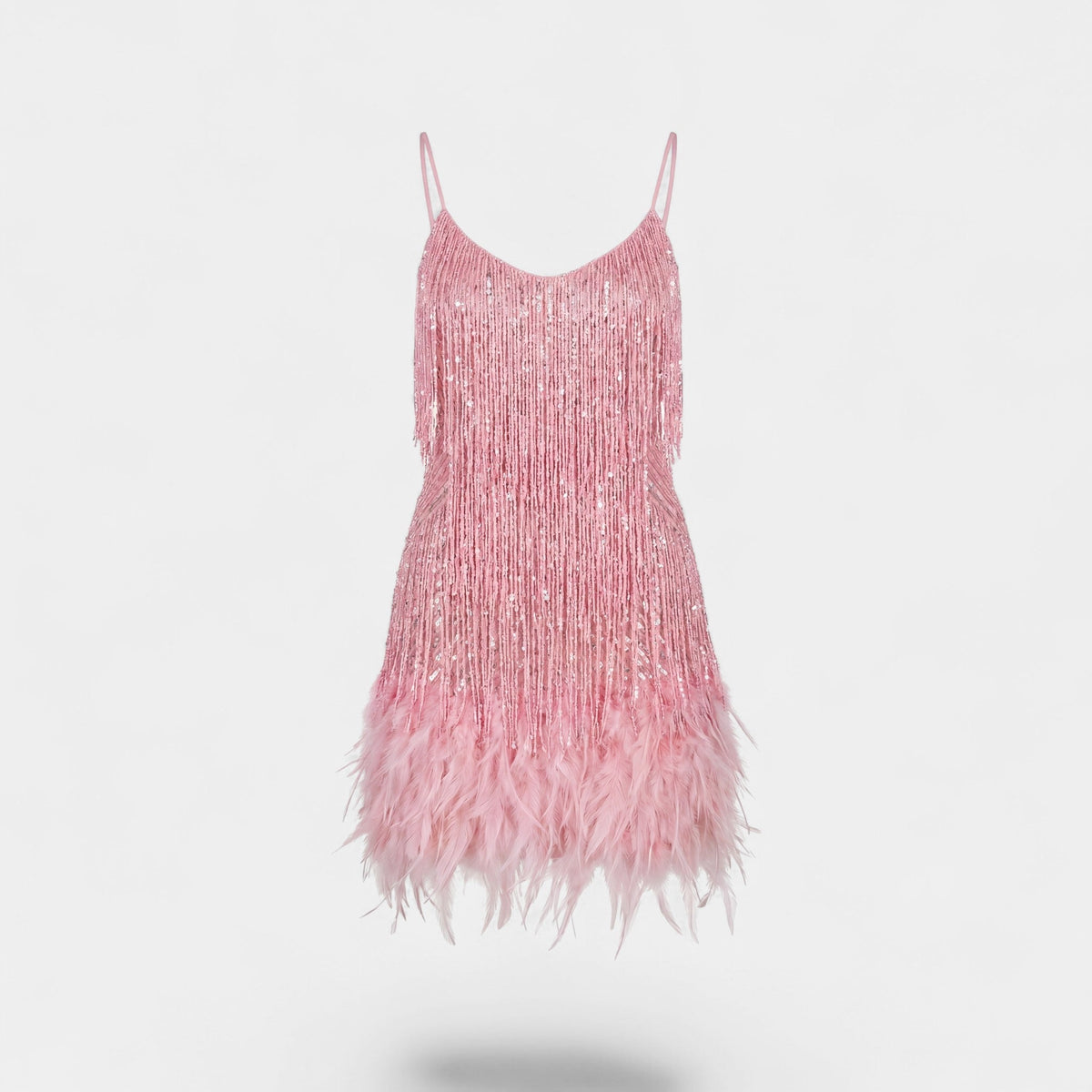 Women's Fringe Mini Dress – Feather-Trim Fitted Cut
