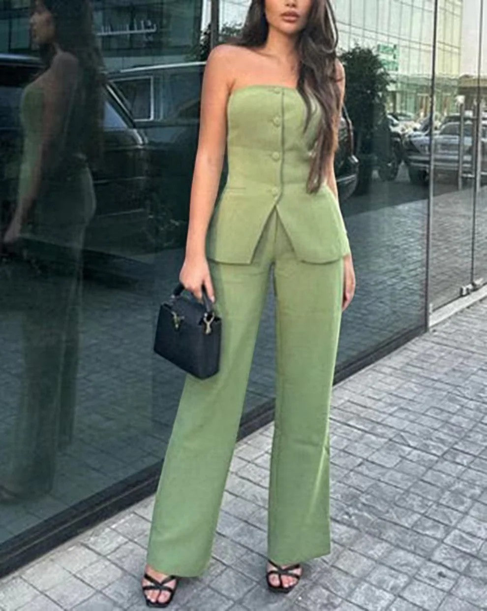 Women's Strapless Pant Set – Bustier and Wide Leg