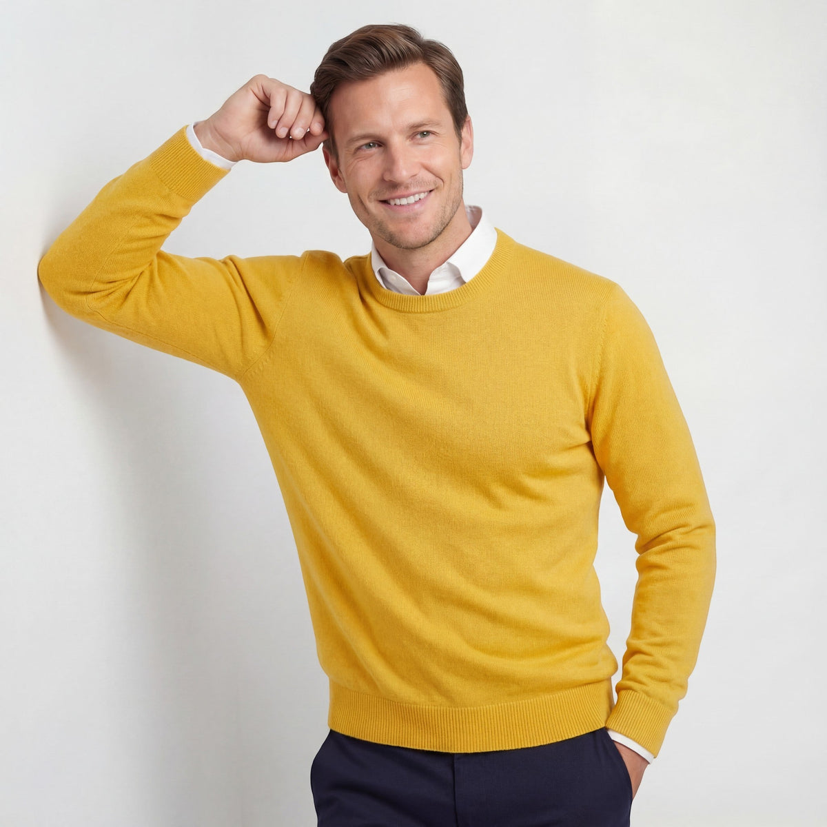 Men's Wool-Blend Sweater – Crew Neck Fitted Cut