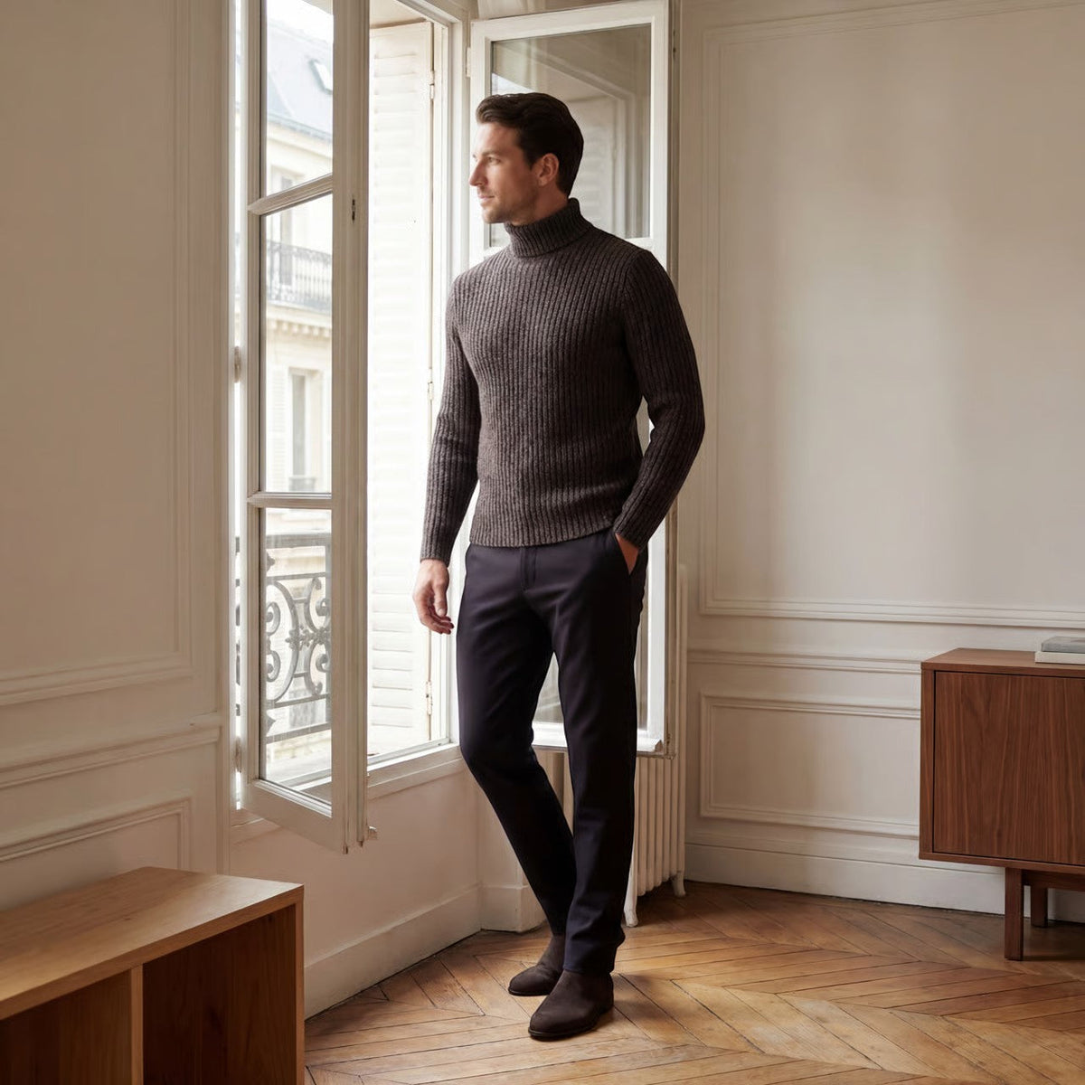 Men's Turtleneck Sweater – Slim Fine-Knit Fit