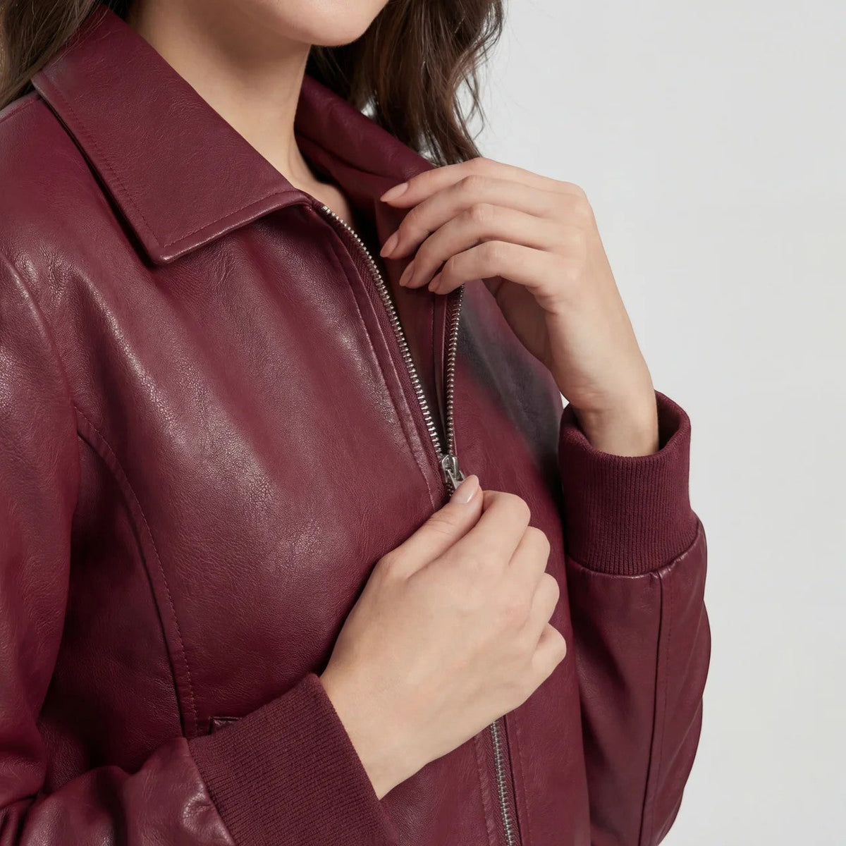 Women's Matte Leather Jacket – Relaxed Cropped Fit