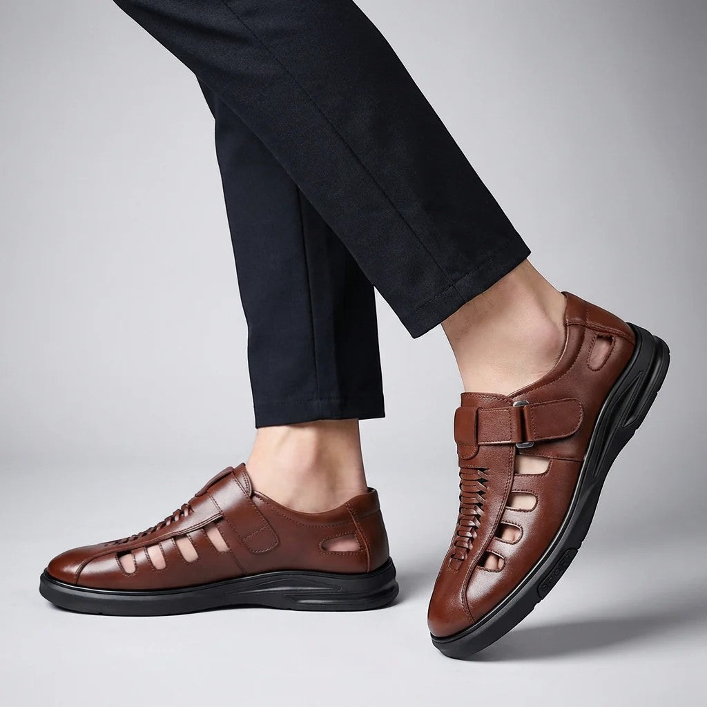 Men's Closed-Toe Leather Sandal – Cutout Upper