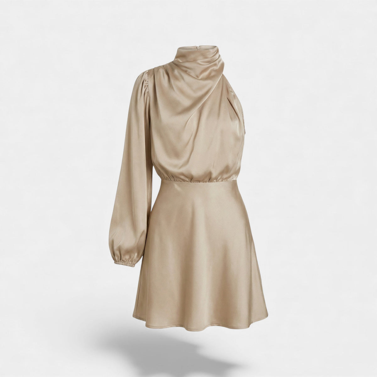 Women's One-Shoulder Satin Dress – Asymmetric Fitted Cut