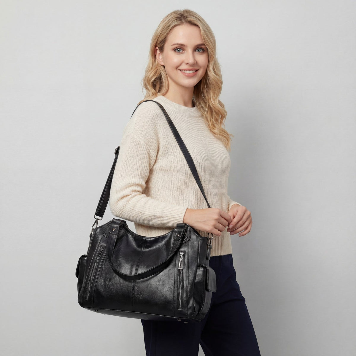 Women's Leather Tote Bag – Soft Horizontal Shoulder Style