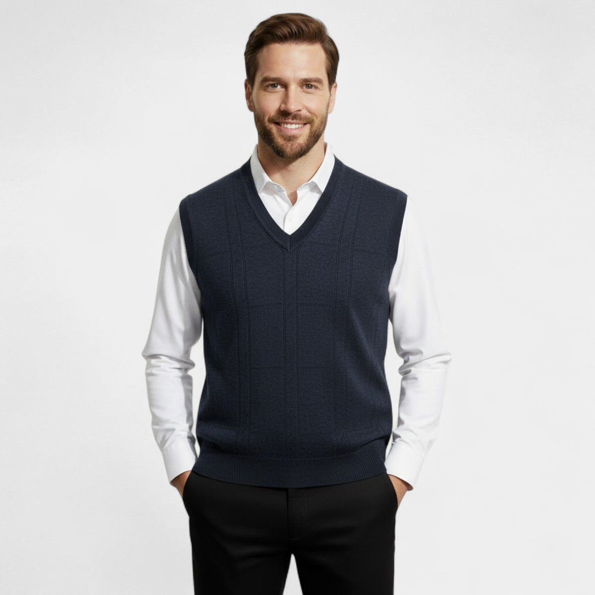 Men's Knit Sweater Vest – Deep V-Neck Fine Knit