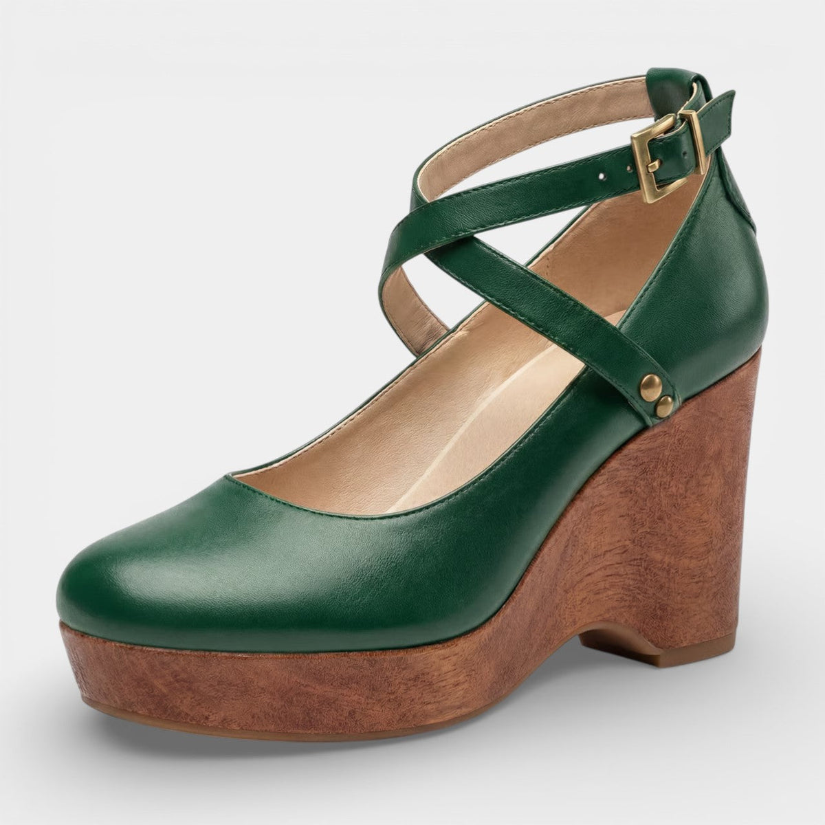 Women's Platform Wedge Sandal – Leather Ankle Strap