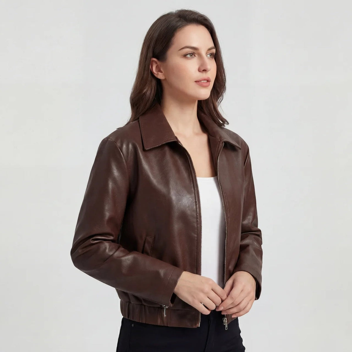 Women's Matte Leather Jacket – Relaxed Cropped Fit