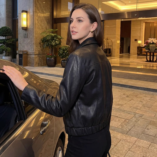 Women's Matte Leather Jacket – Relaxed Cropped Fit