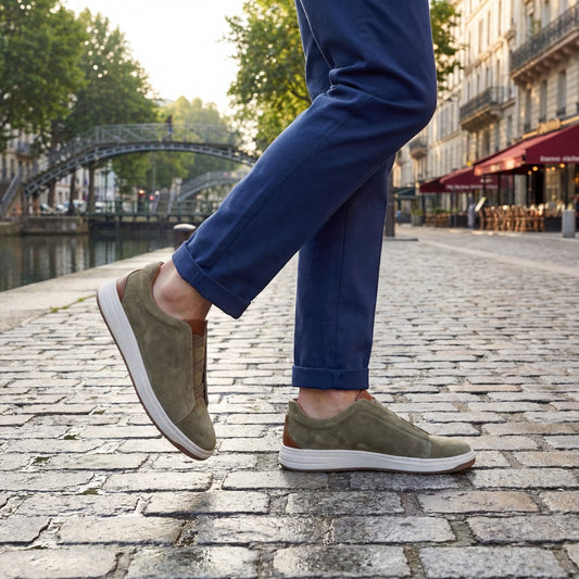 Men's Suede Slip-On Sneaker – Low-Profile Elastic Laces