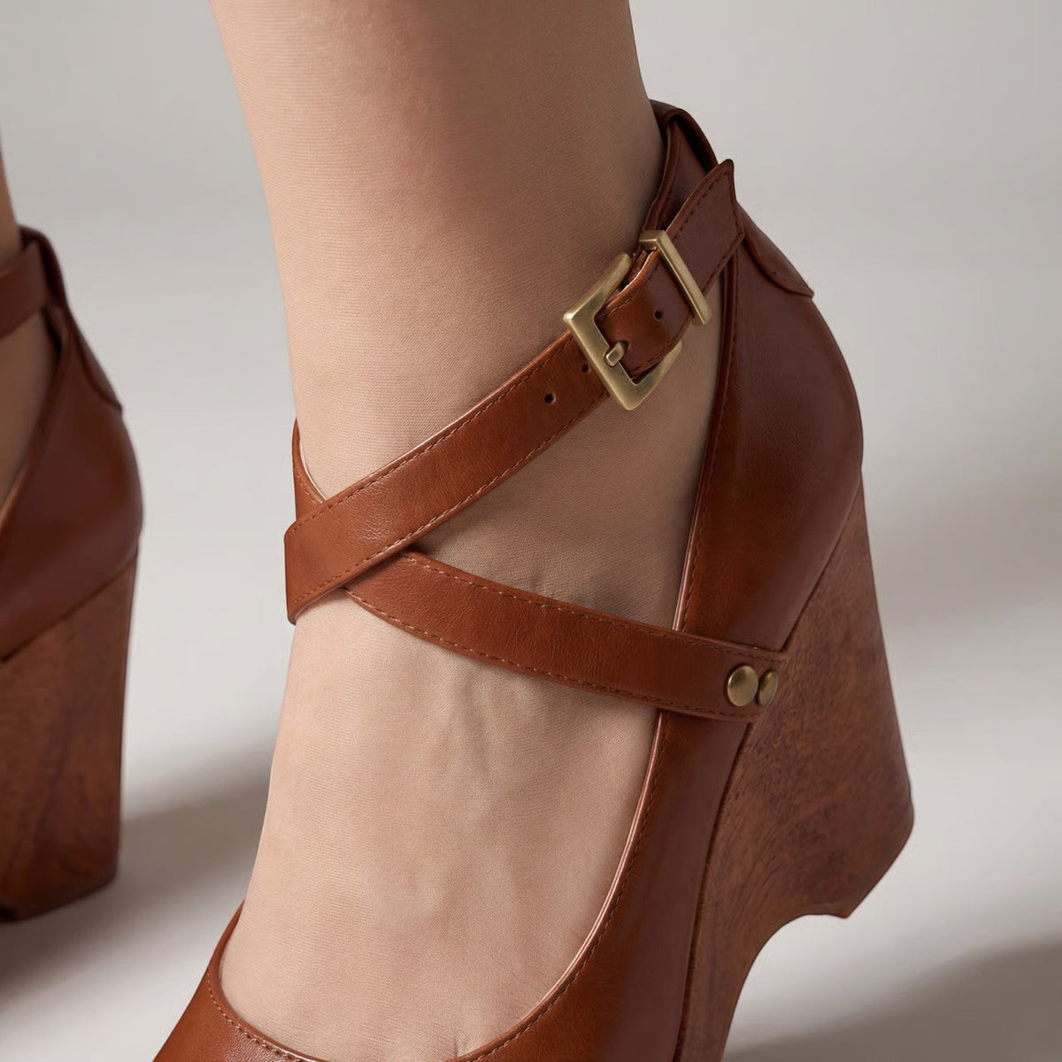 Women's Platform Wedge Sandal – Leather Ankle Strap