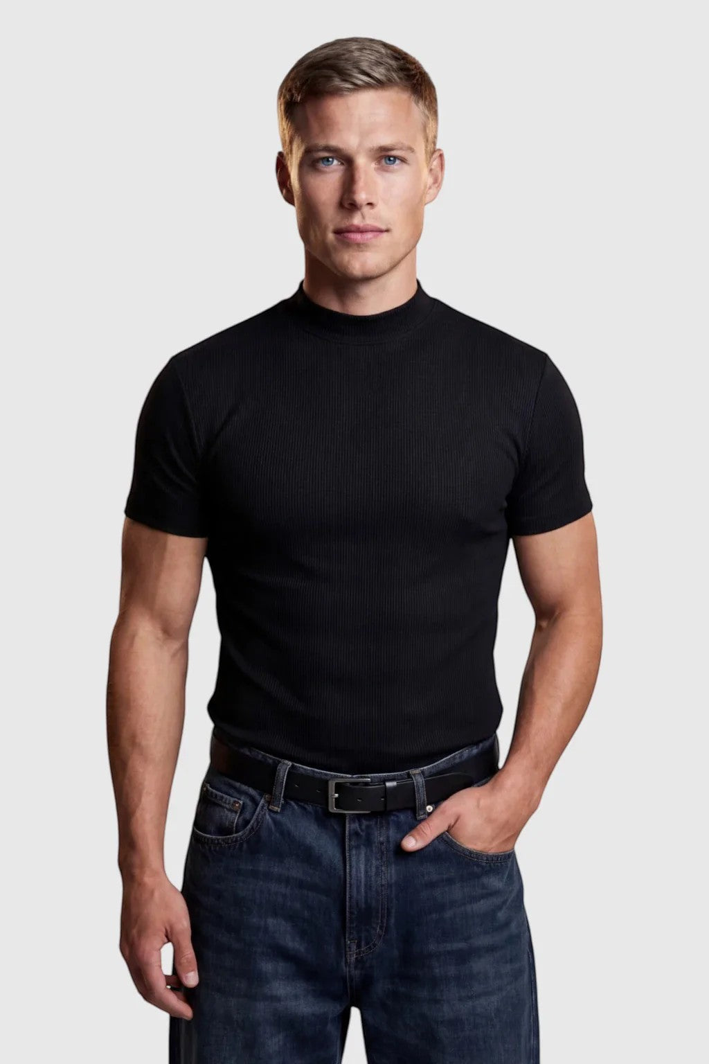 Men's Slim-Fit Stretch T-Shirt – Ribbed Crew Neck