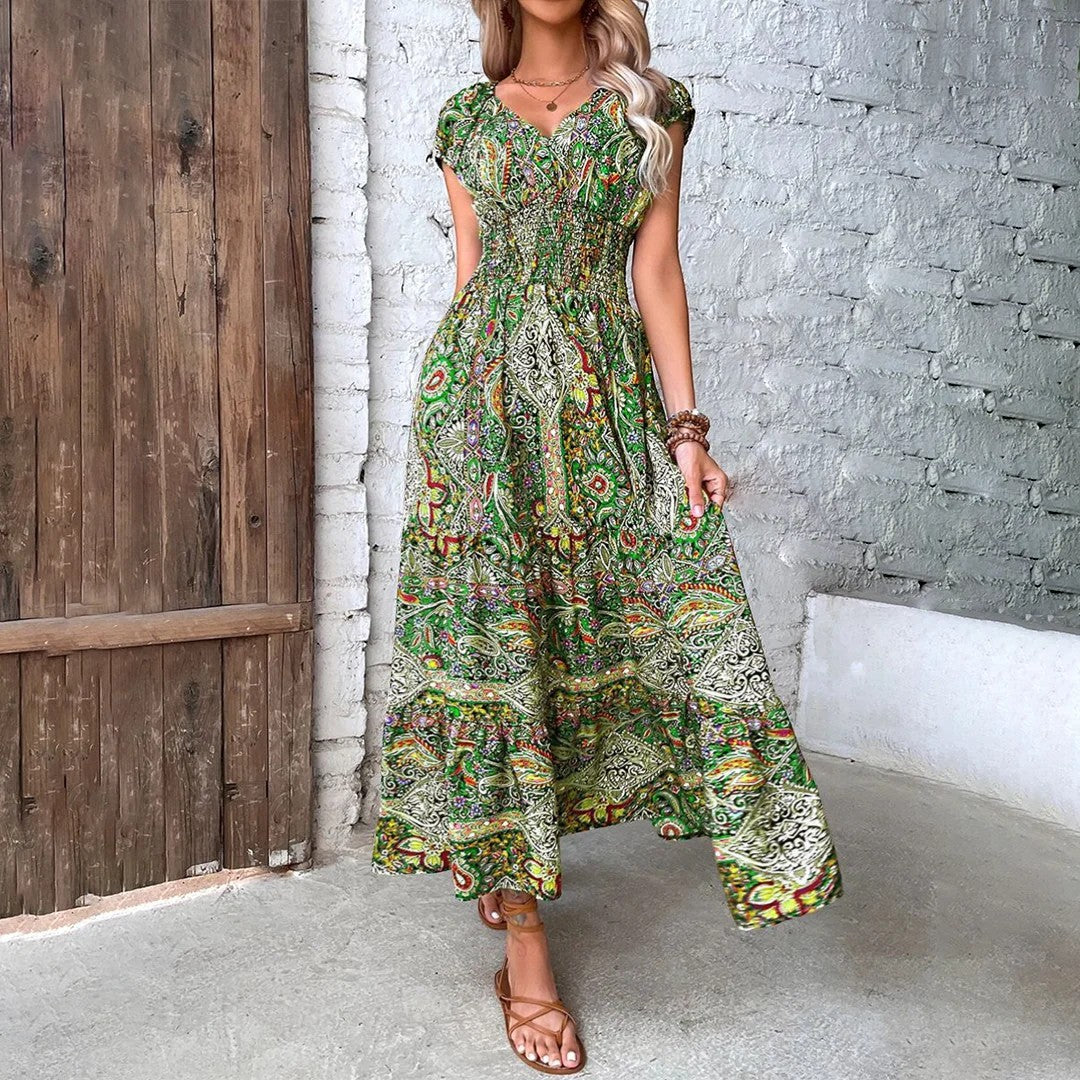 Women's V-Neck Maxi Dress – Relaxed Flowing Skirt