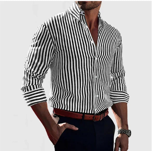 Men's Striped Button-Up Shirt – Linen-Look Relaxed Fit