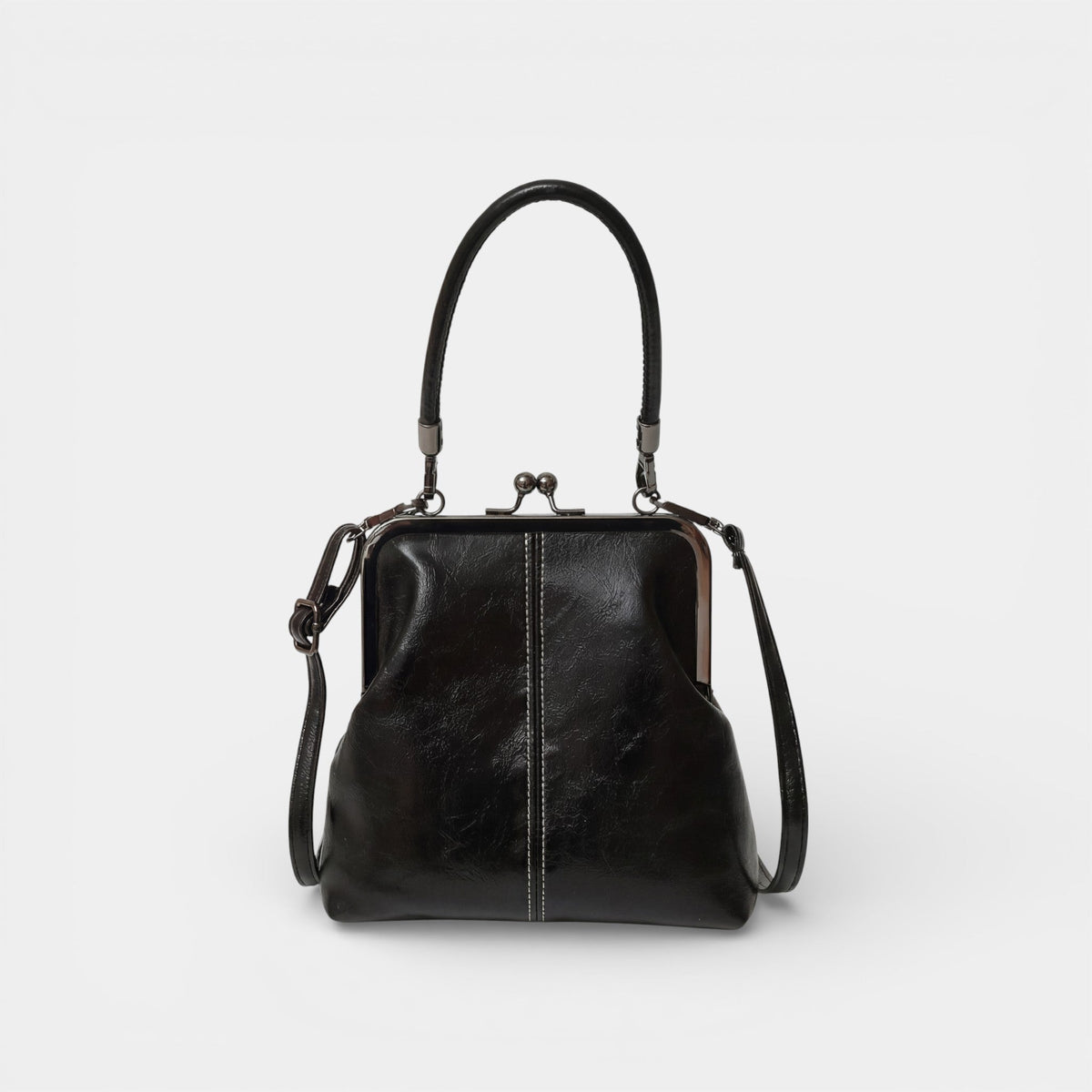 Women's Leather Kiss-Lock Bag – Compact Retro Frame