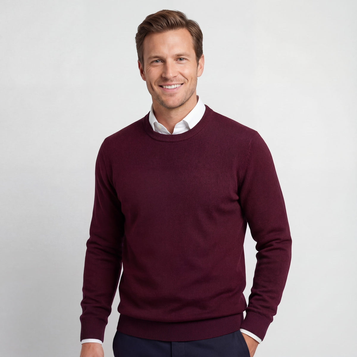 Men's Wool-Blend Sweater – Crew Neck Fitted Cut