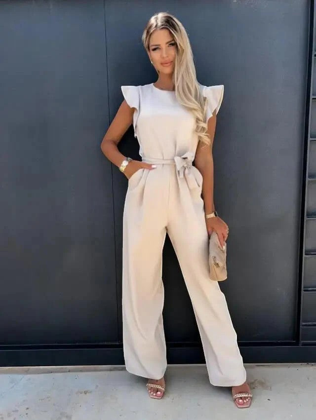 Women's Wide-Leg Jumpsuit – High-Waist Tie Belt