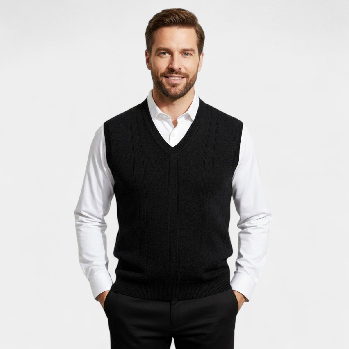 Men's Knit Sweater Vest – Deep V-Neck Fine Knit