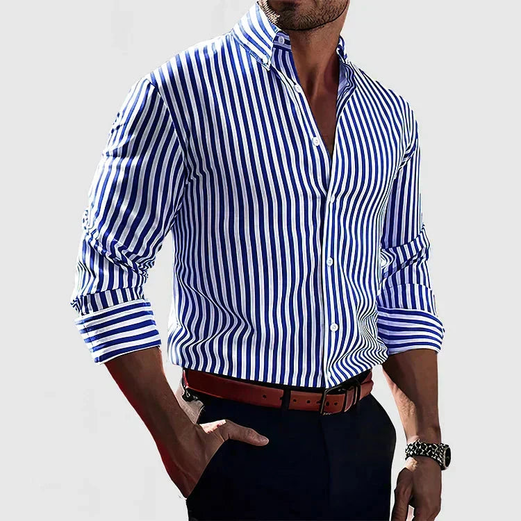Men's Striped Button-Up Shirt – Linen-Look Relaxed Fit
