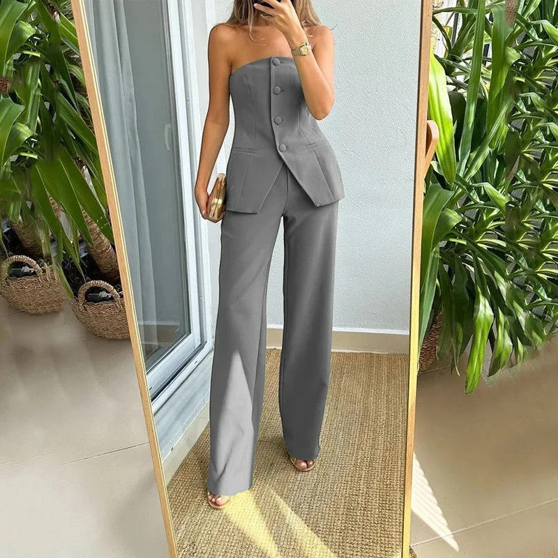 Women's Strapless Pant Set – Bustier and Wide Leg