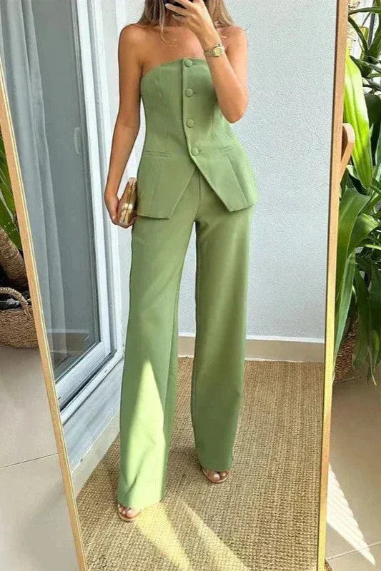 Women's Strapless Pant Set – Bustier and Wide Leg