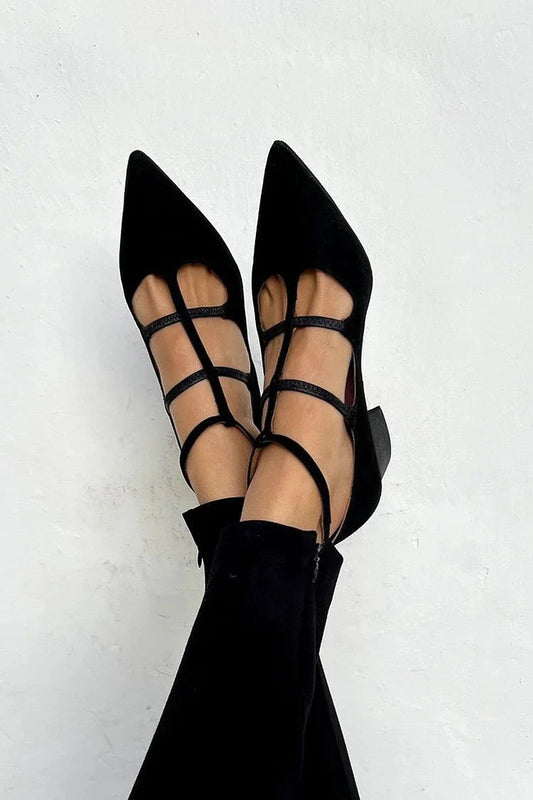Women's Strappy Leather Pumps – Pointed Toe Block Heel