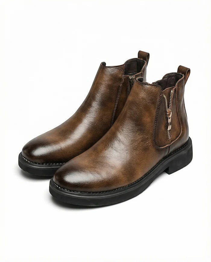 Men's Leather Ankle Boot – Side Zip Wedge Heel