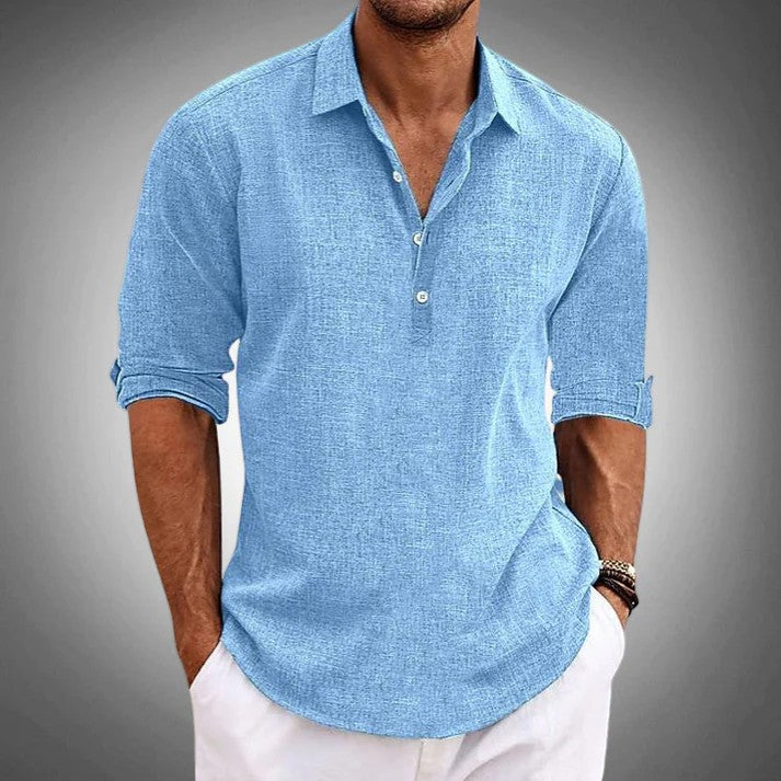 Men's Long Sleeve Shirt – Relaxed Linen-Look Cotton Blend