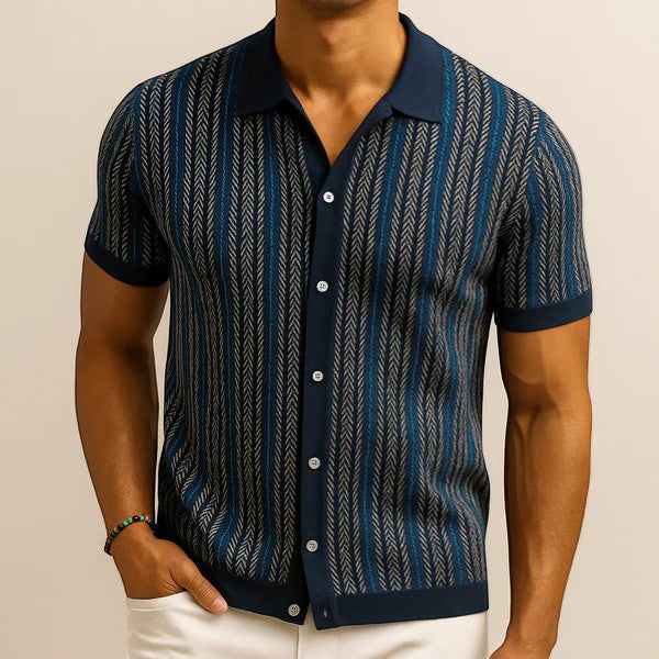 Men's Jacquard Knit Polo Shirt – Short Sleeve Comfort Fit