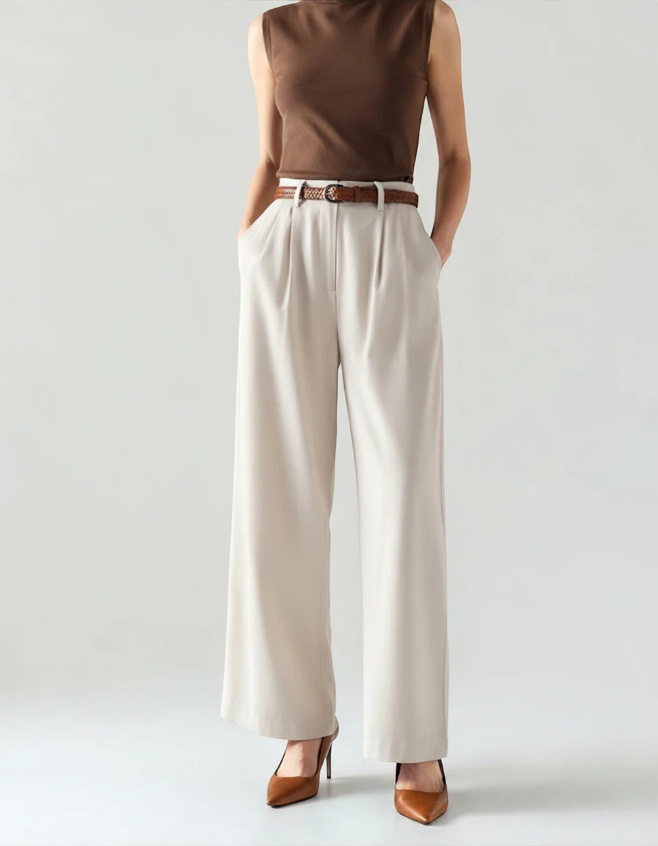 Women's Wide-Leg Pants – High-Rise Woven Fabric