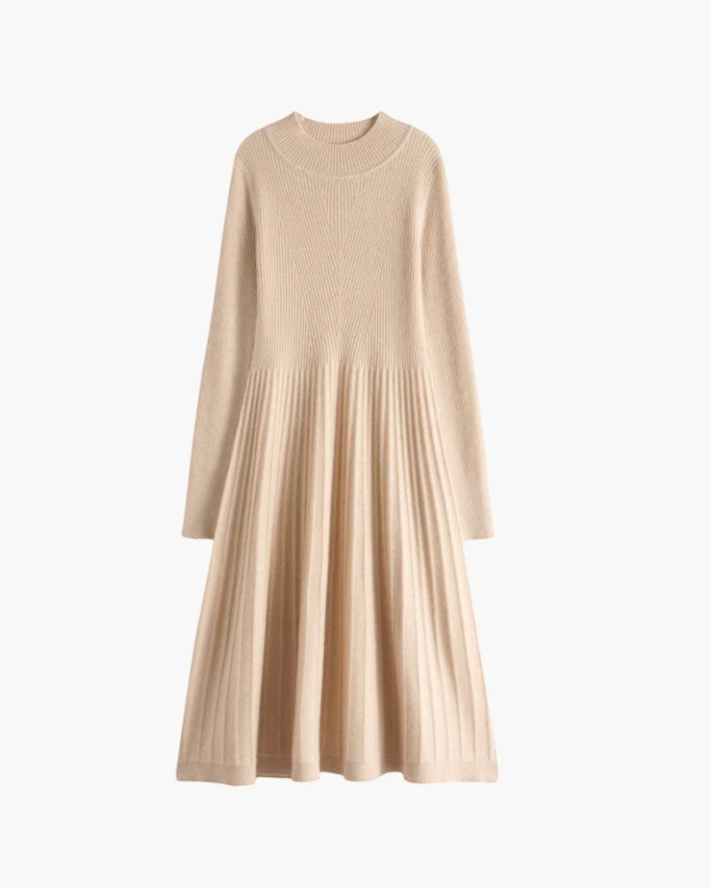 Women's Cashmere Knit Midi Dress – Long Sleeve Relaxed Fit
