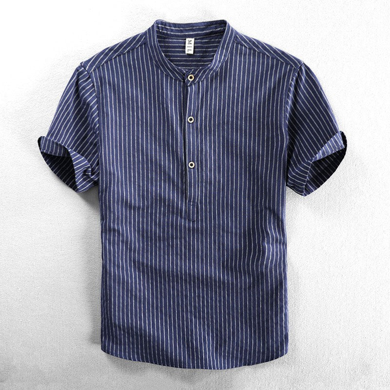 Men's Linen Short-Sleeve Shirt – Relaxed Vertical Stripe