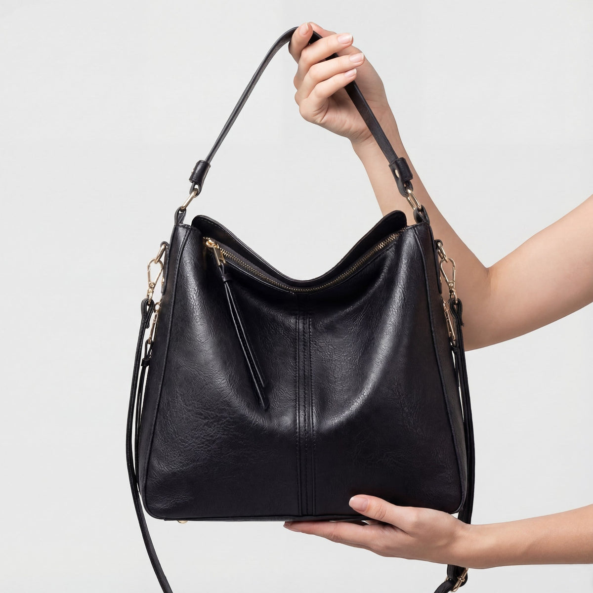 Women's Leather Hobo Bag – Curved Slouchy Shape
