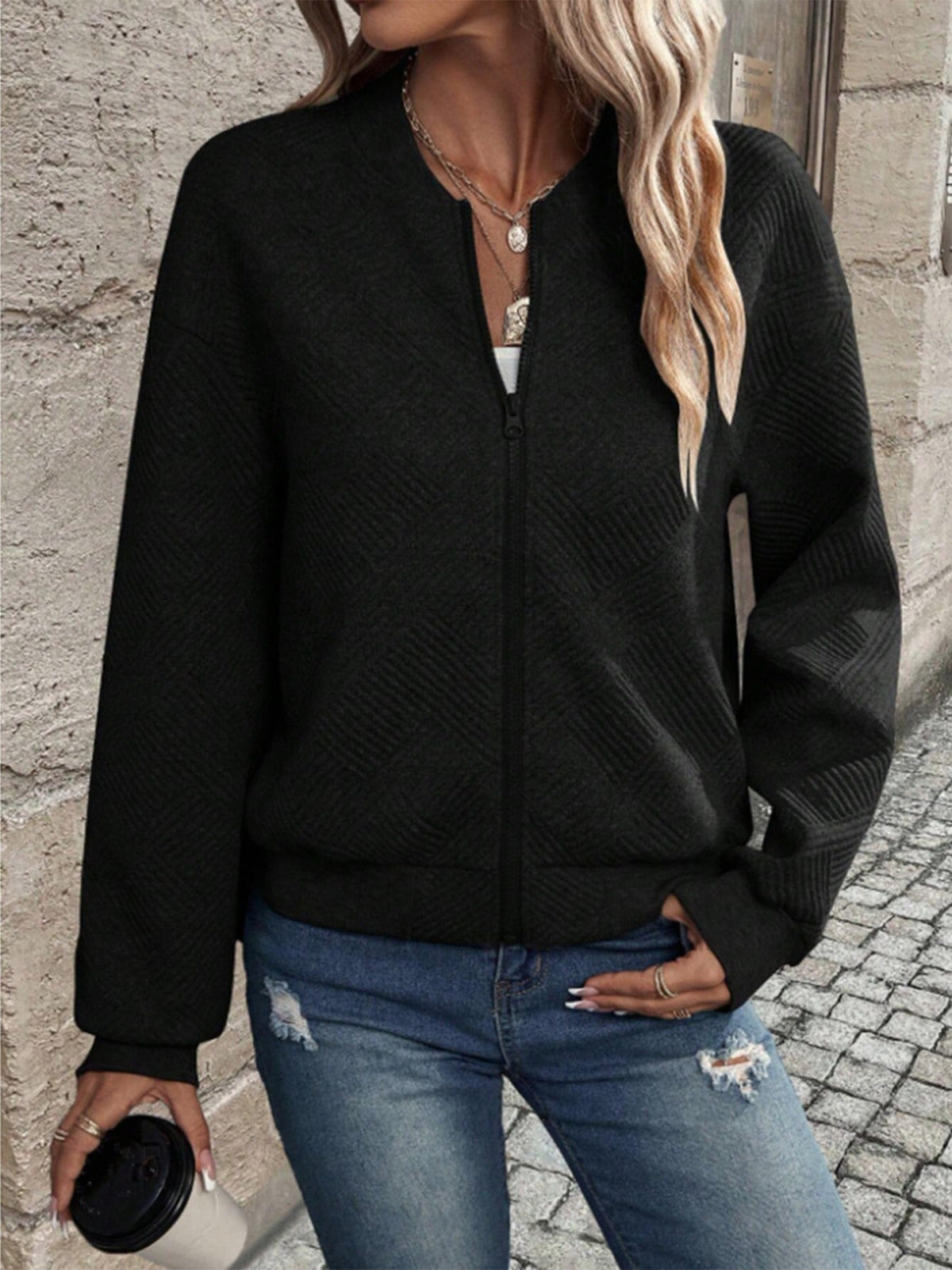 Women's Knit Cardigan – Decorative Zip Detail