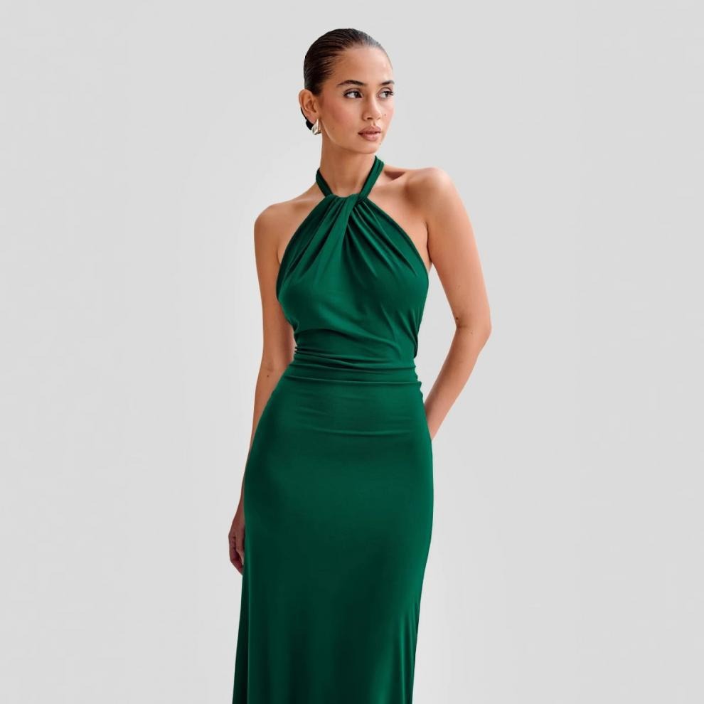 Women's Halter Maxi Dress – Open Back Bodycon Fit