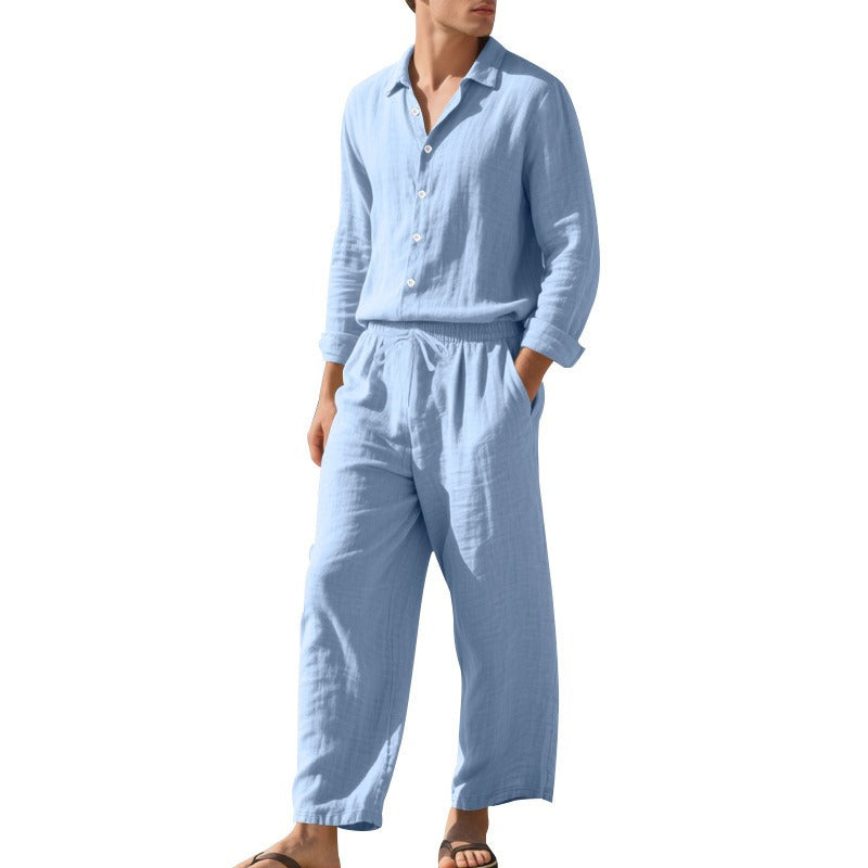 Men's Linen Two-Piece Set – Shirt and Drawstring Pants
