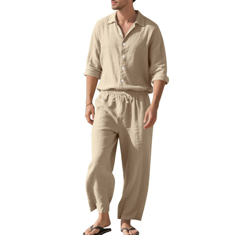 Men's Linen Two-Piece Set – Shirt and Drawstring Pants