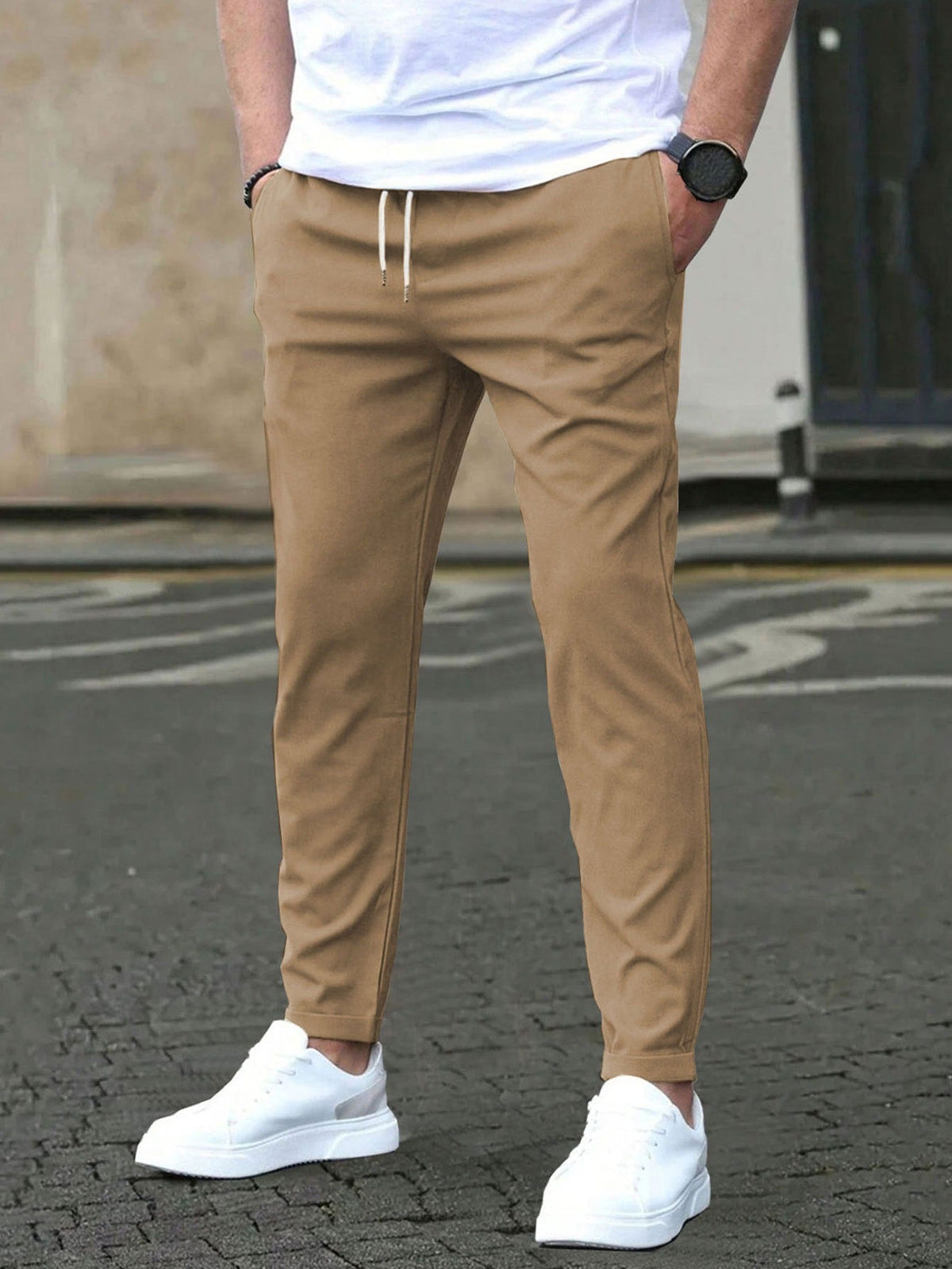 Men's Tapered Drawstring Pants – Ankle-Length Slim Fit