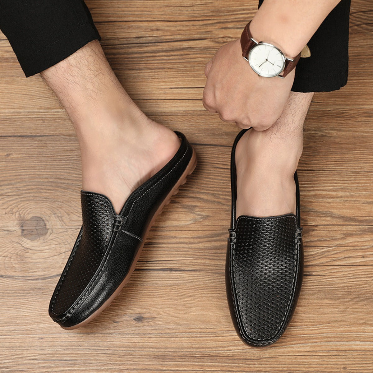 Men's Leather Mule Loafer – Open-Back Moc Toe