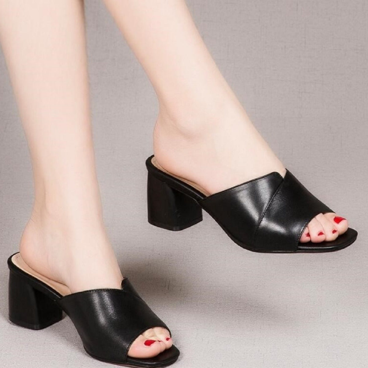Women's Block Heel Mule Sandals – Open Toe Slip-On