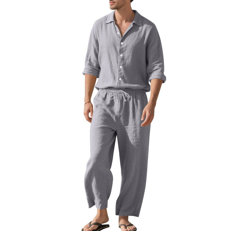 Men's Linen Two-Piece Set – Shirt and Drawstring Pants