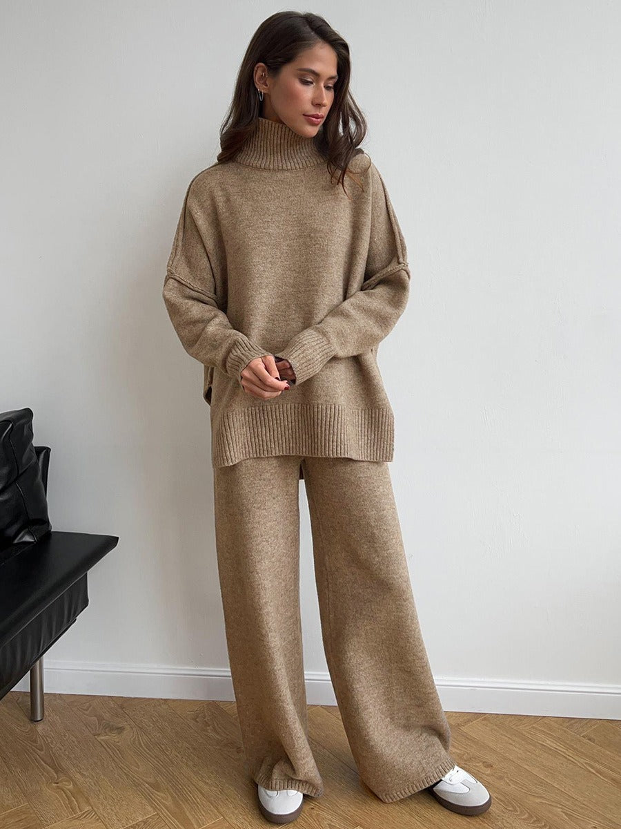 Women's Knit Two-Piece Set – Relaxed Sweater & Wide Pants