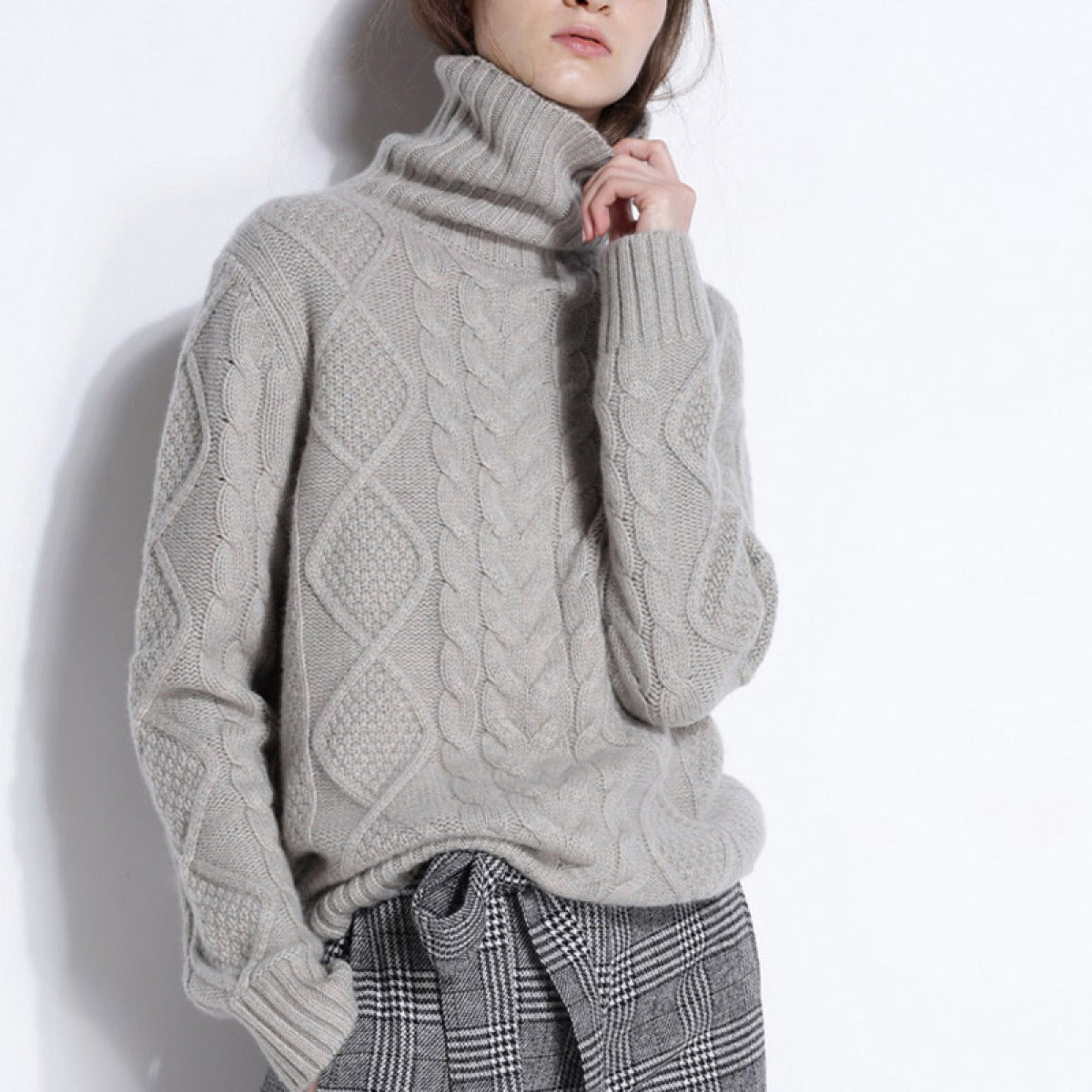 Women's Turtleneck Sweater – Mixed Cable Knit