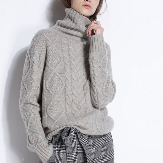 Women's Turtleneck Sweater – Mixed Cable Knit
