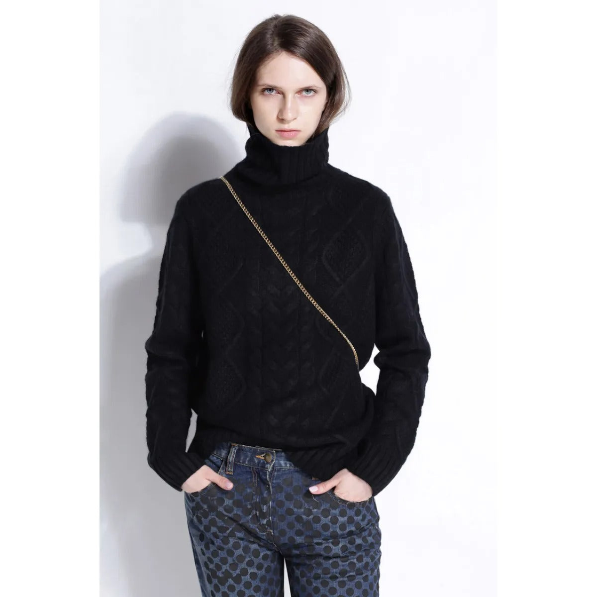 Women's Turtleneck Sweater – Mixed Cable Knit