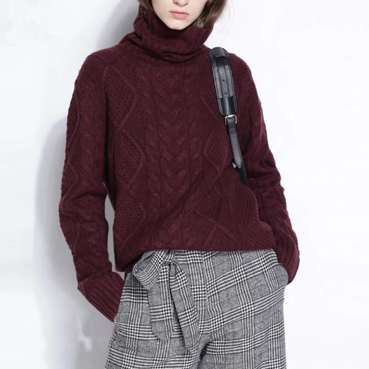 Women's Turtleneck Sweater – Mixed Cable Knit