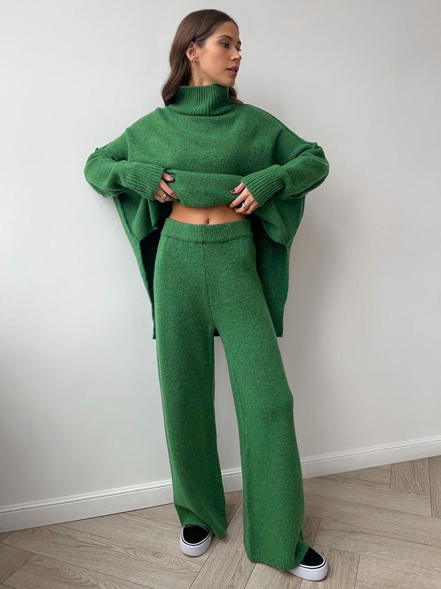 Women's Knit Two-Piece Set – Relaxed Sweater & Wide Pants