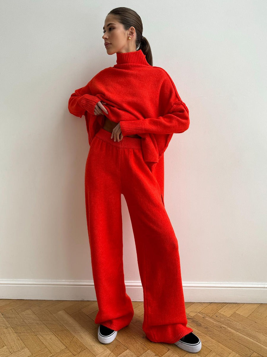 Women's Knit Two-Piece Set – Relaxed Sweater & Wide Pants