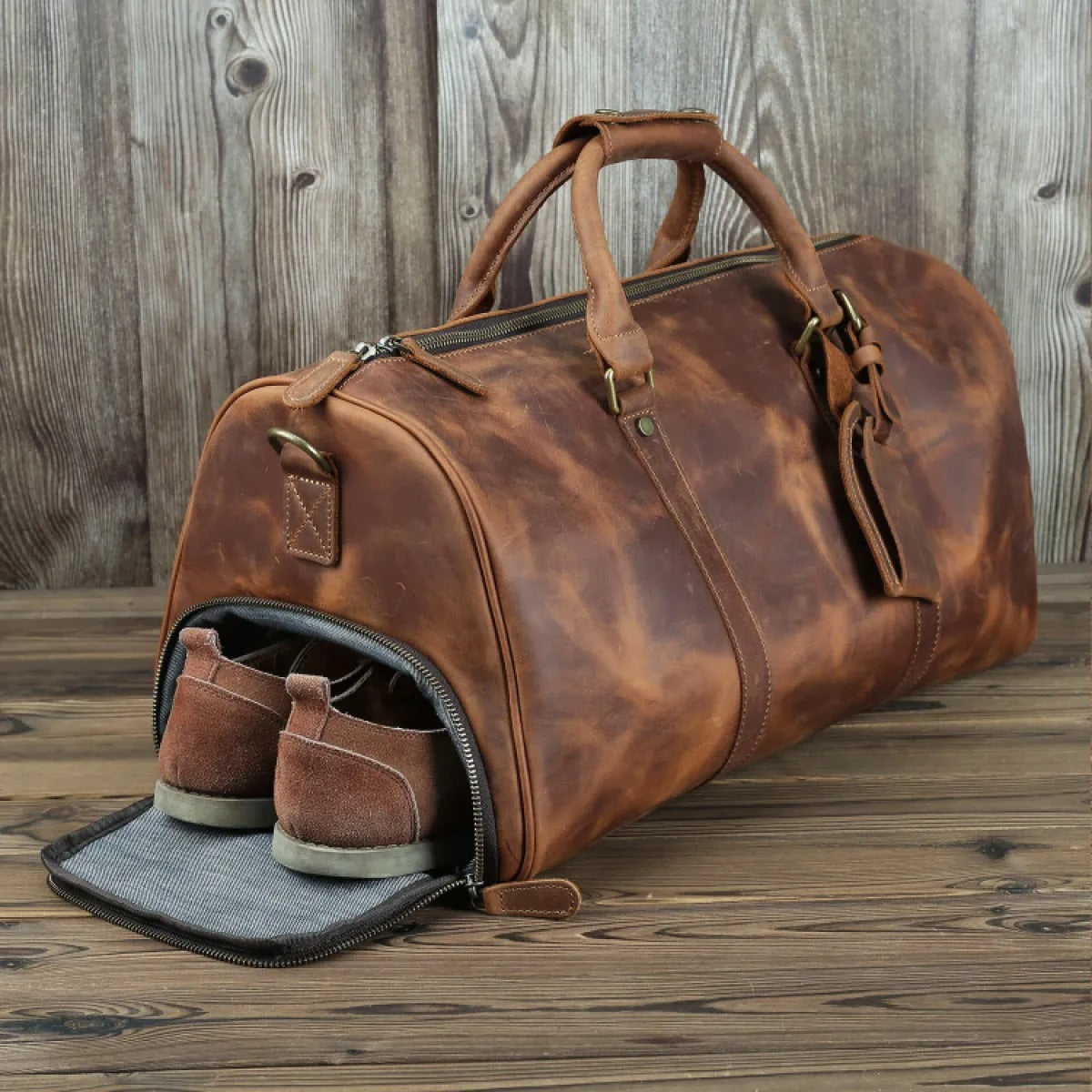 Men's Leather Duffel Bag – Shoe Compartment Travel
