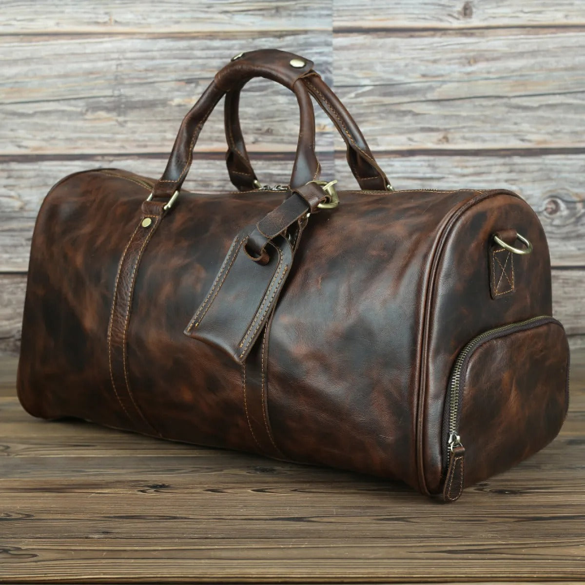 Men's Leather Duffel Bag – Shoe Compartment Travel